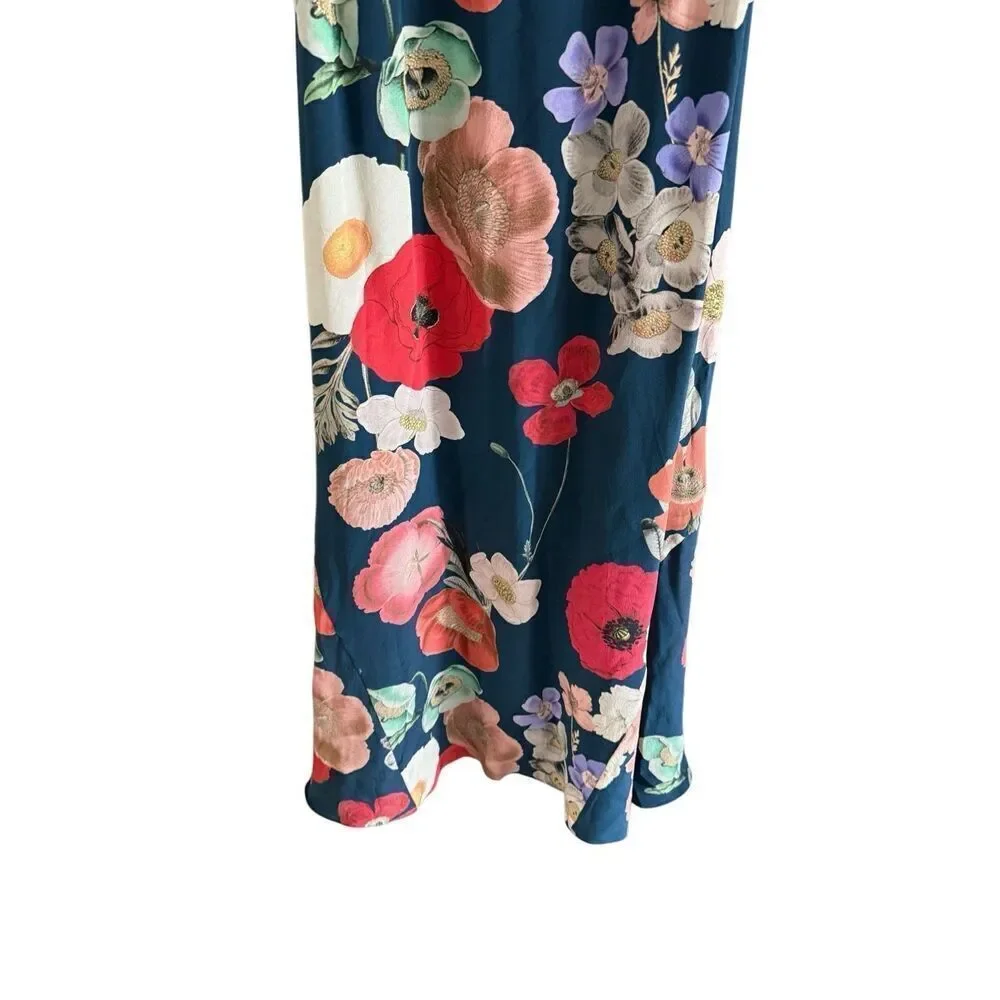 AsbyDF Womens Field Of Poppies Print Silk Juliet Maxi Dress Size Medium - Picture 2 of 16